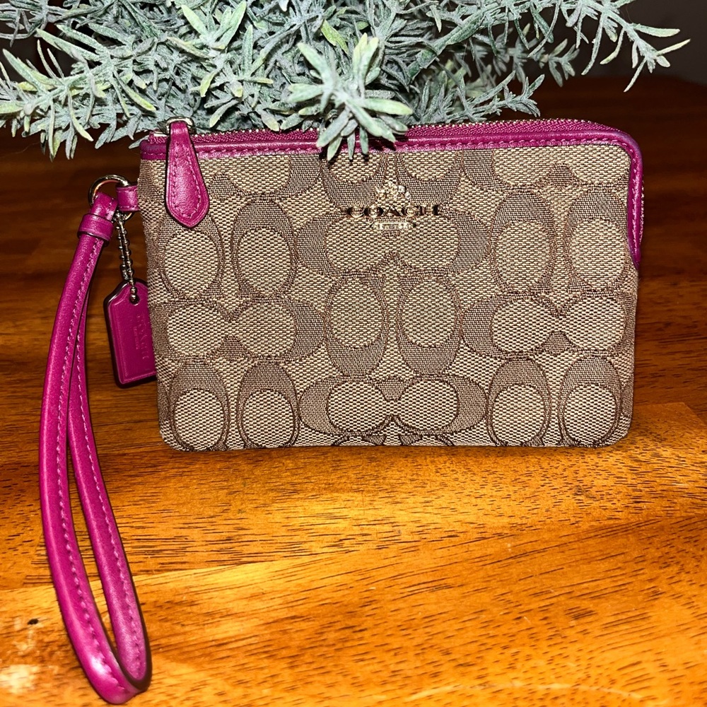 Coach Pink & Brown Wristlet